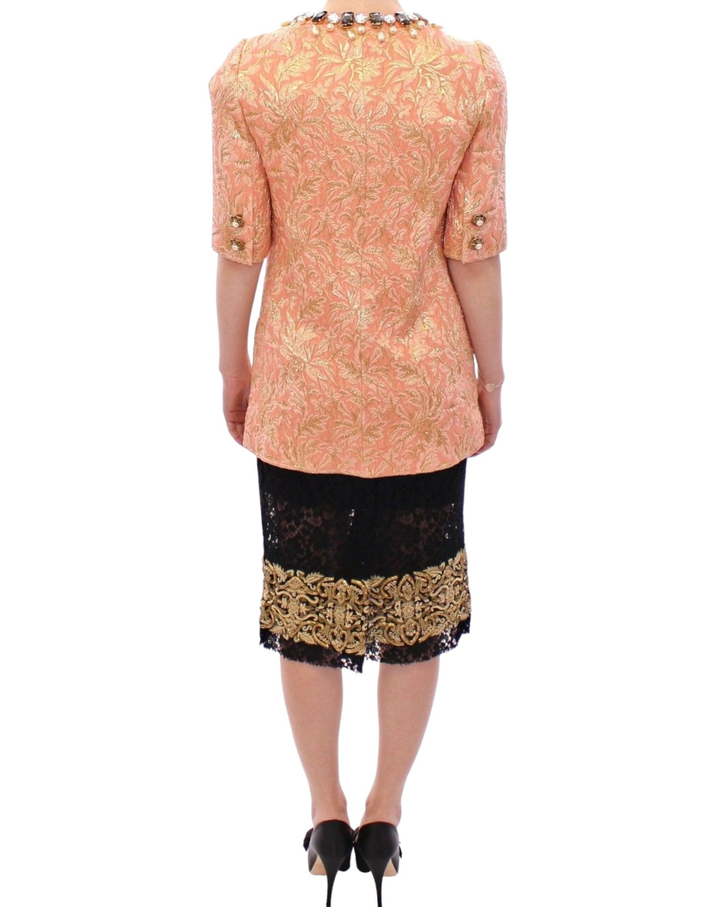 Dolce &amp; Gabbana Rosa Sidenbrokad Kristalljacka