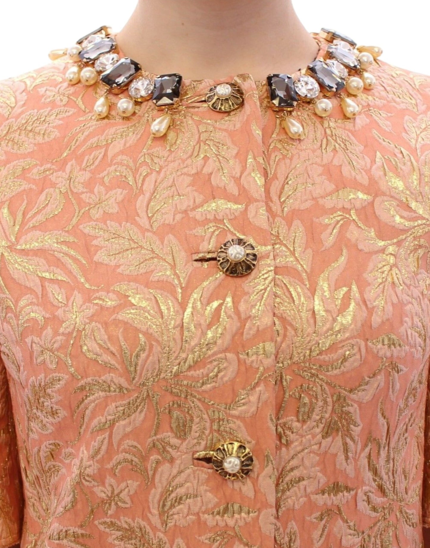 Dolce &amp; Gabbana Rosa Sidenbrokad Kristalljacka