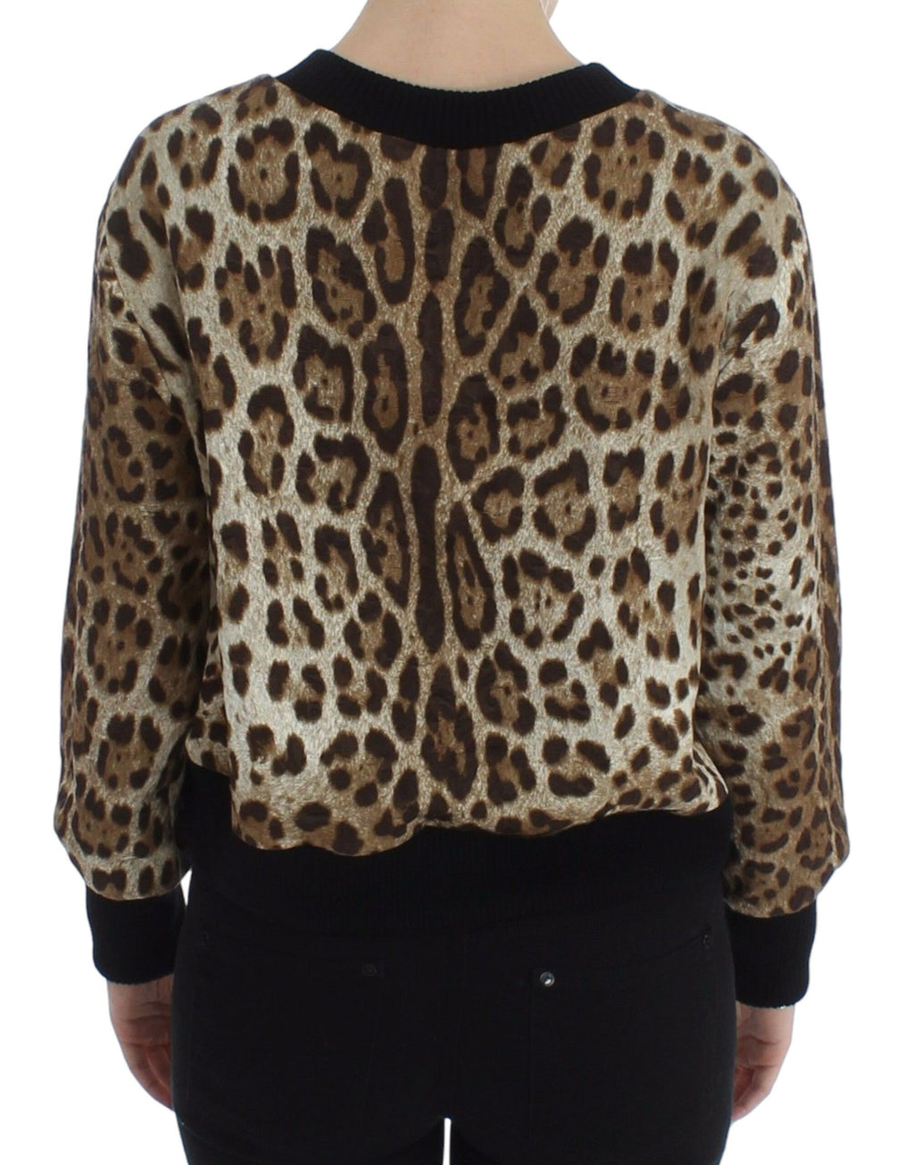 Leopardmönstrad rundhalsad kort tröja
