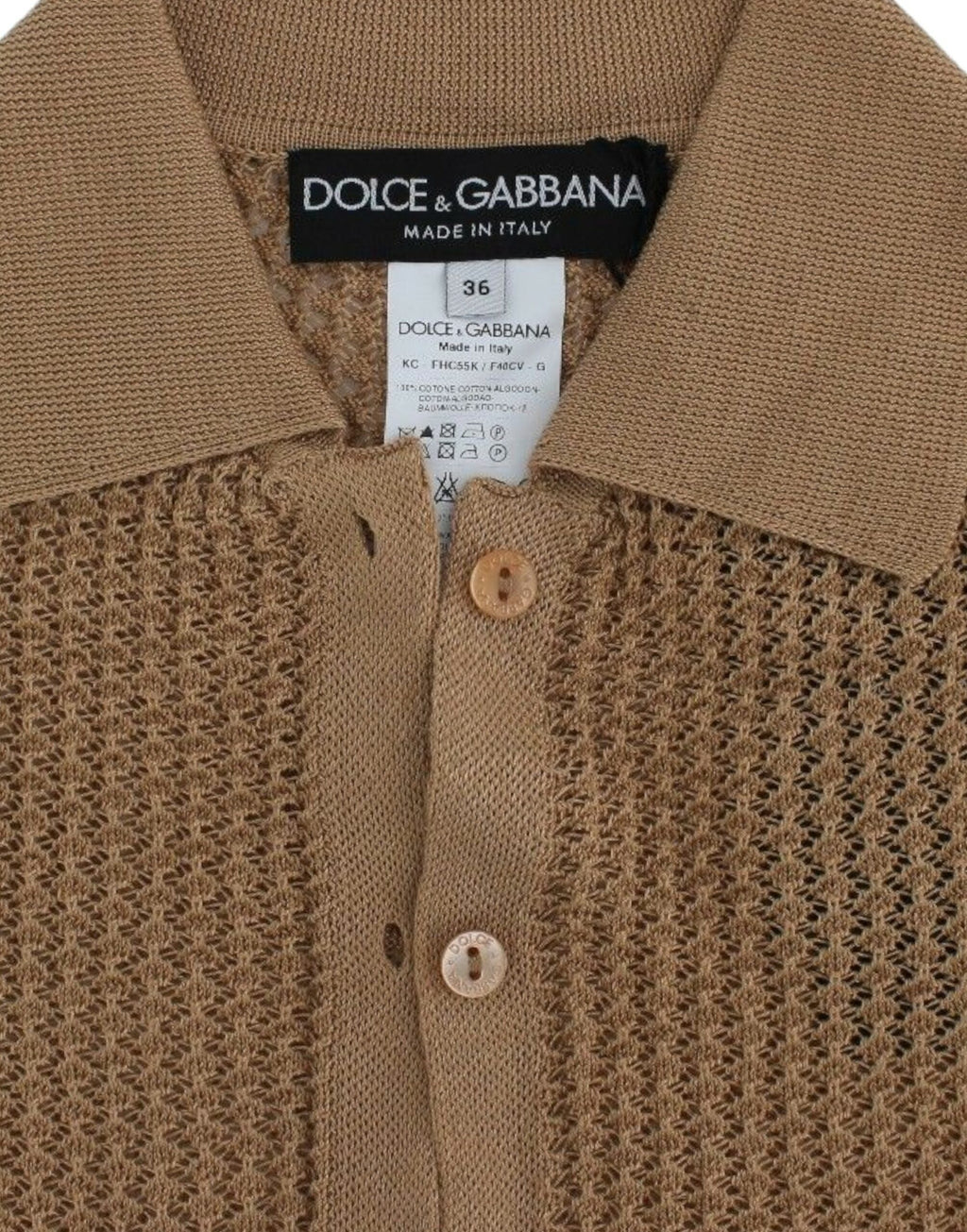 Beige stickad bomullspolo-kofta