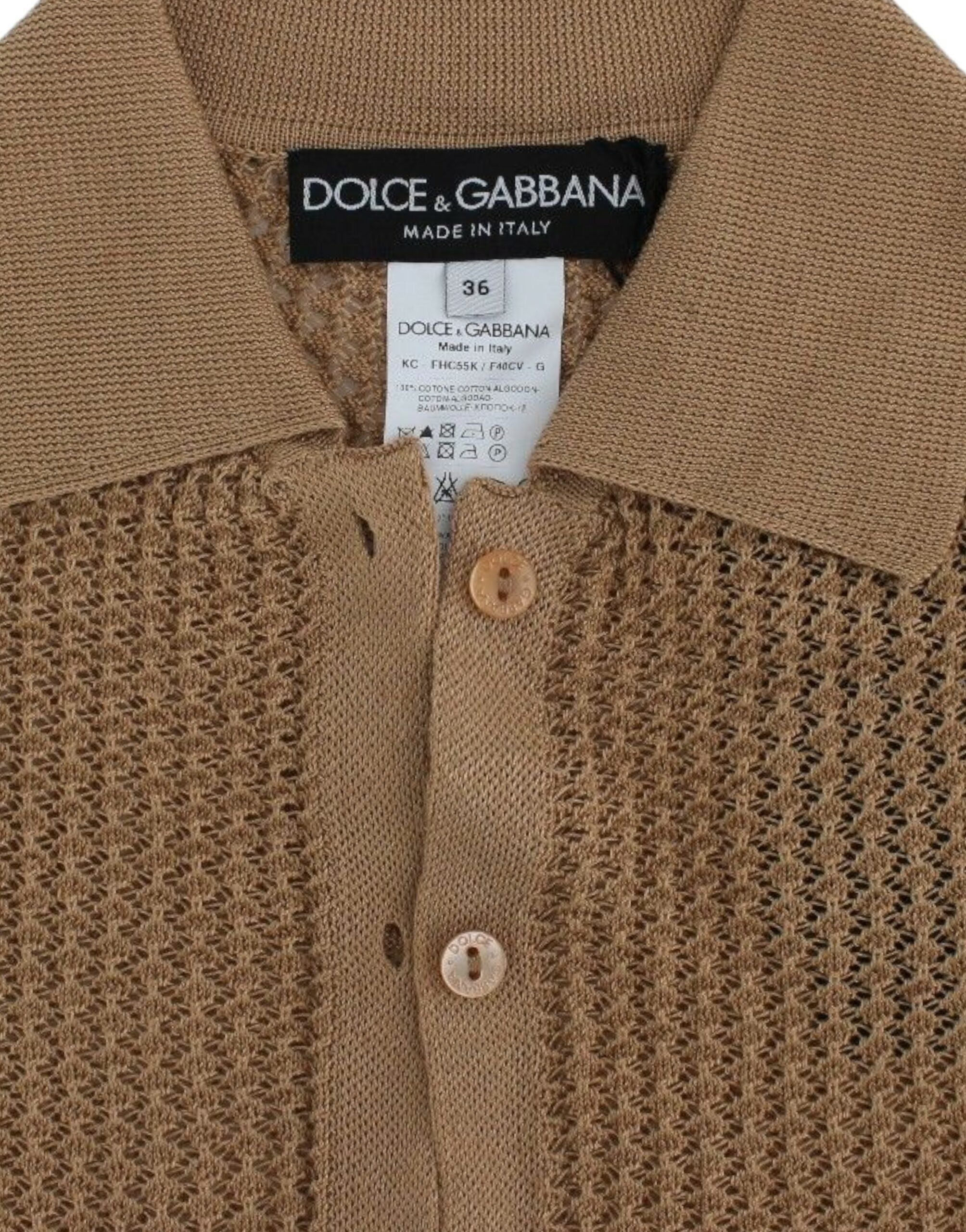 Beige stickad bomullspolo-kofta