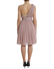 Dolce & Gabbana Pink One Shoulder Pleated Lame Tulle Dress