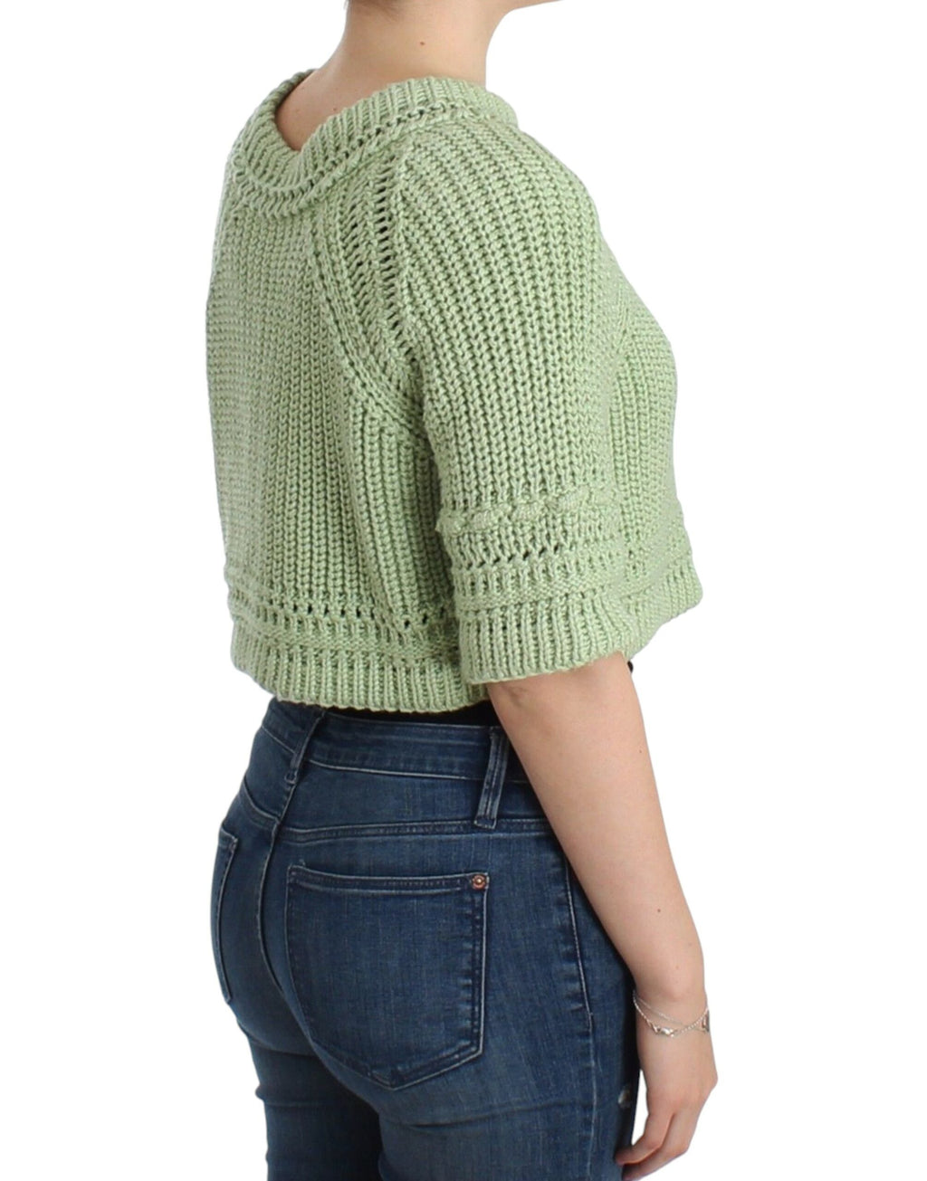 Grön Beskuren Stickad Tröja Stickad Jumper