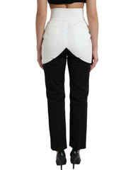 Dolce & Gabbana Black White Cotton Cut Out Waist Tapered Pants