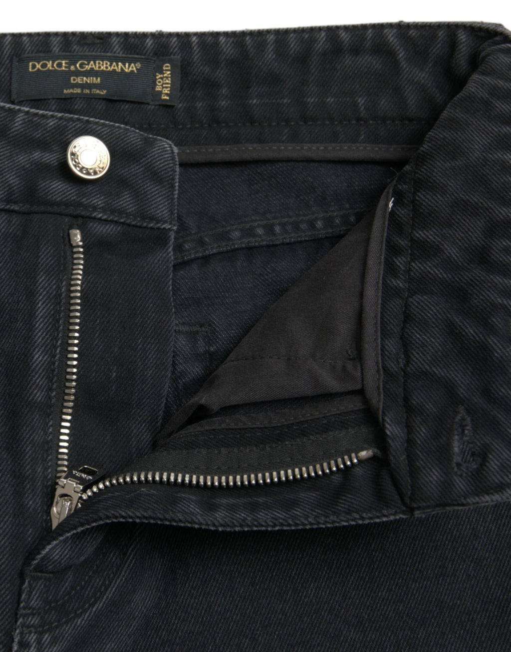 Svarta bomullsjeans med hög midja och slitna denim