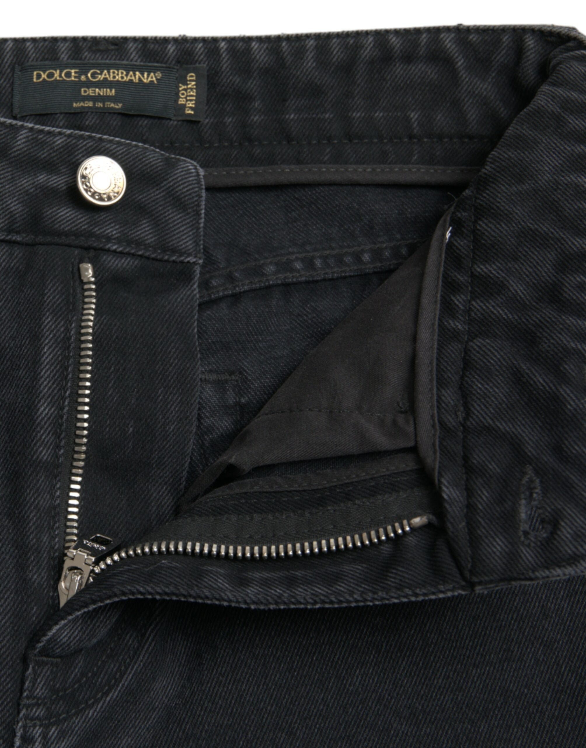Svarta bomullsjeans med hög midja och slitna denim
