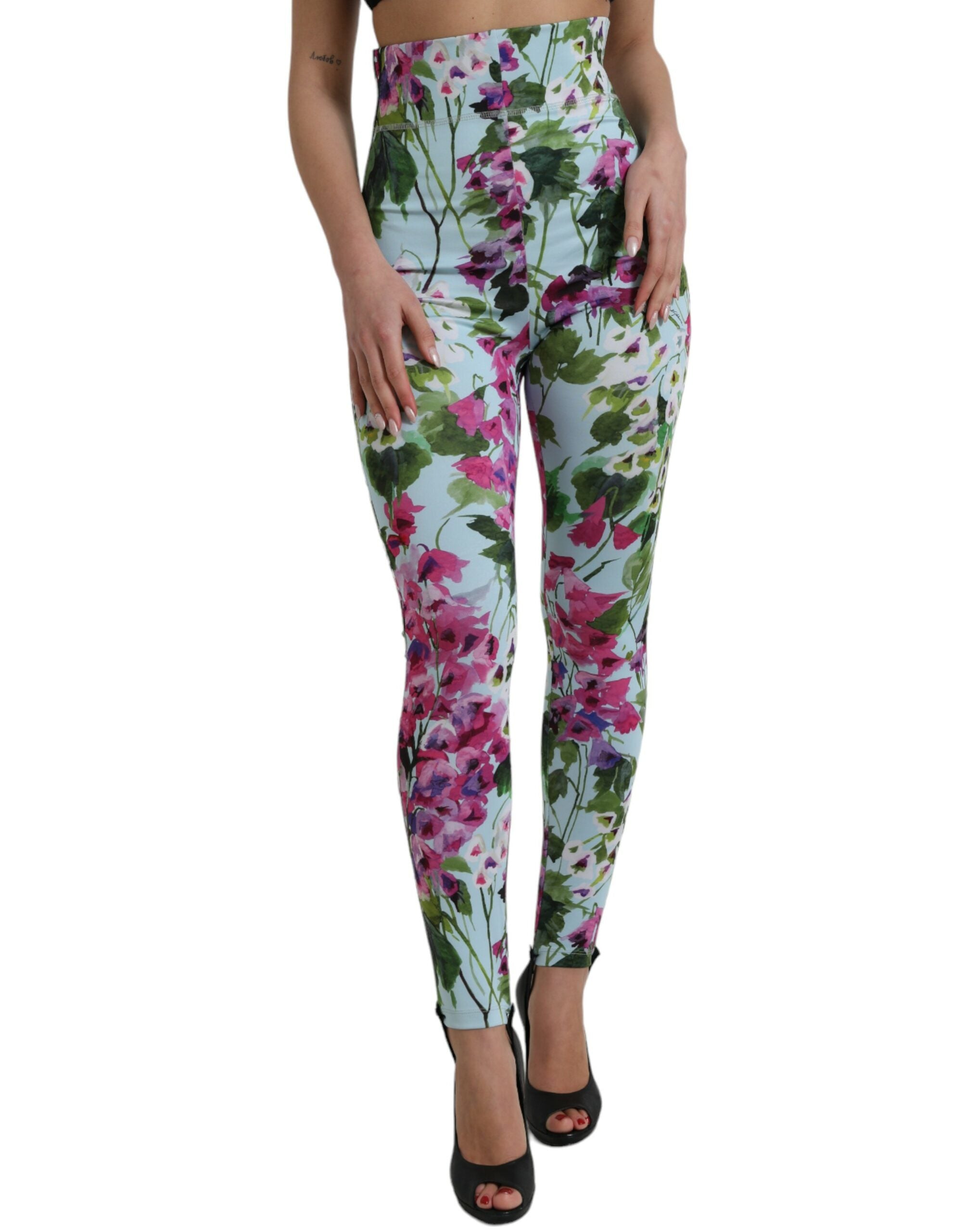 Flerfärgade blommiga leggings med hög midja