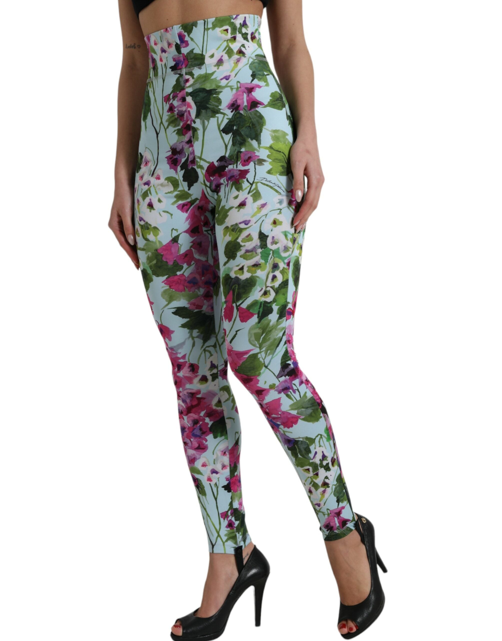 Flerfärgade blommiga leggings med hög midja