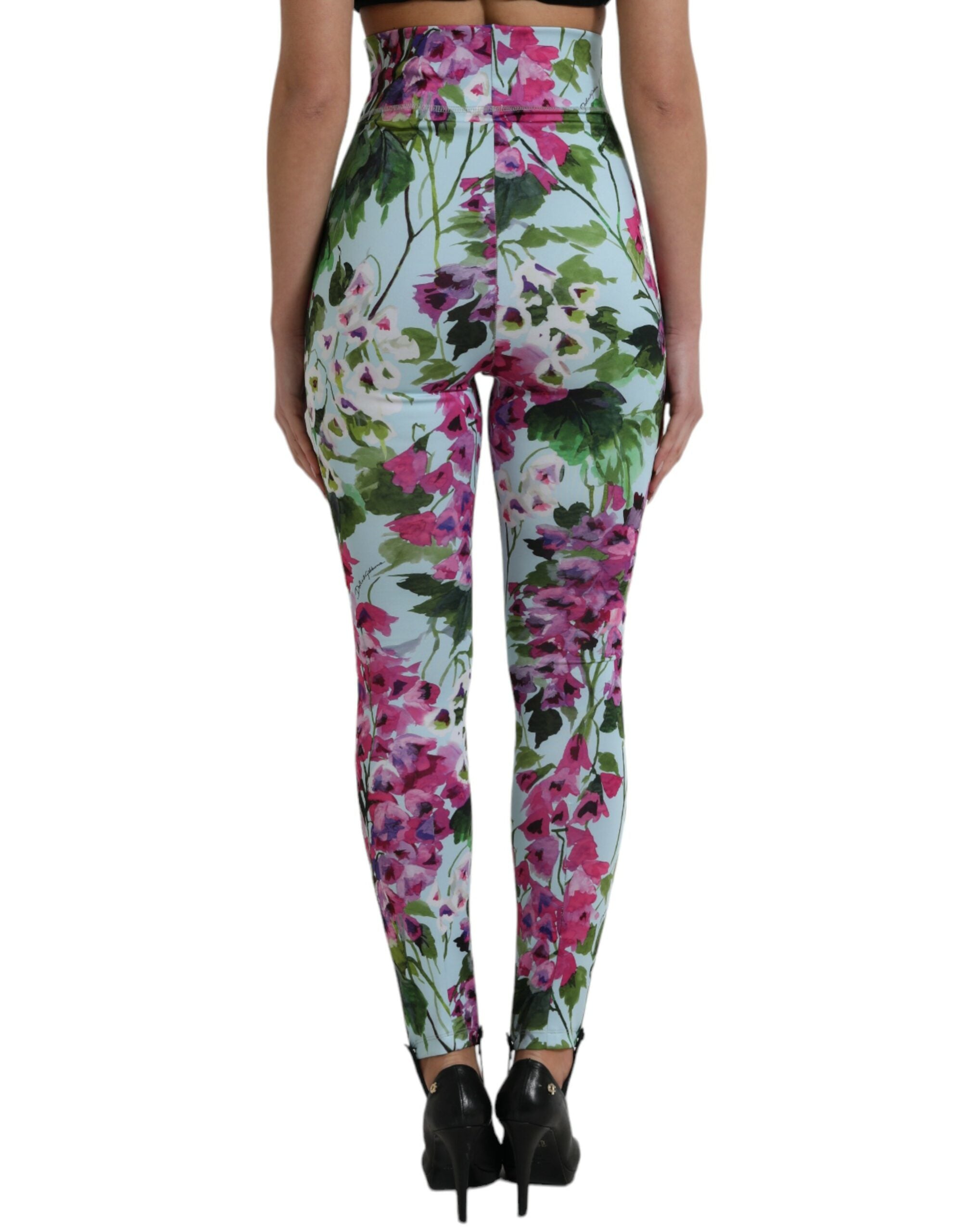 Flerfärgade blommiga leggings med hög midja