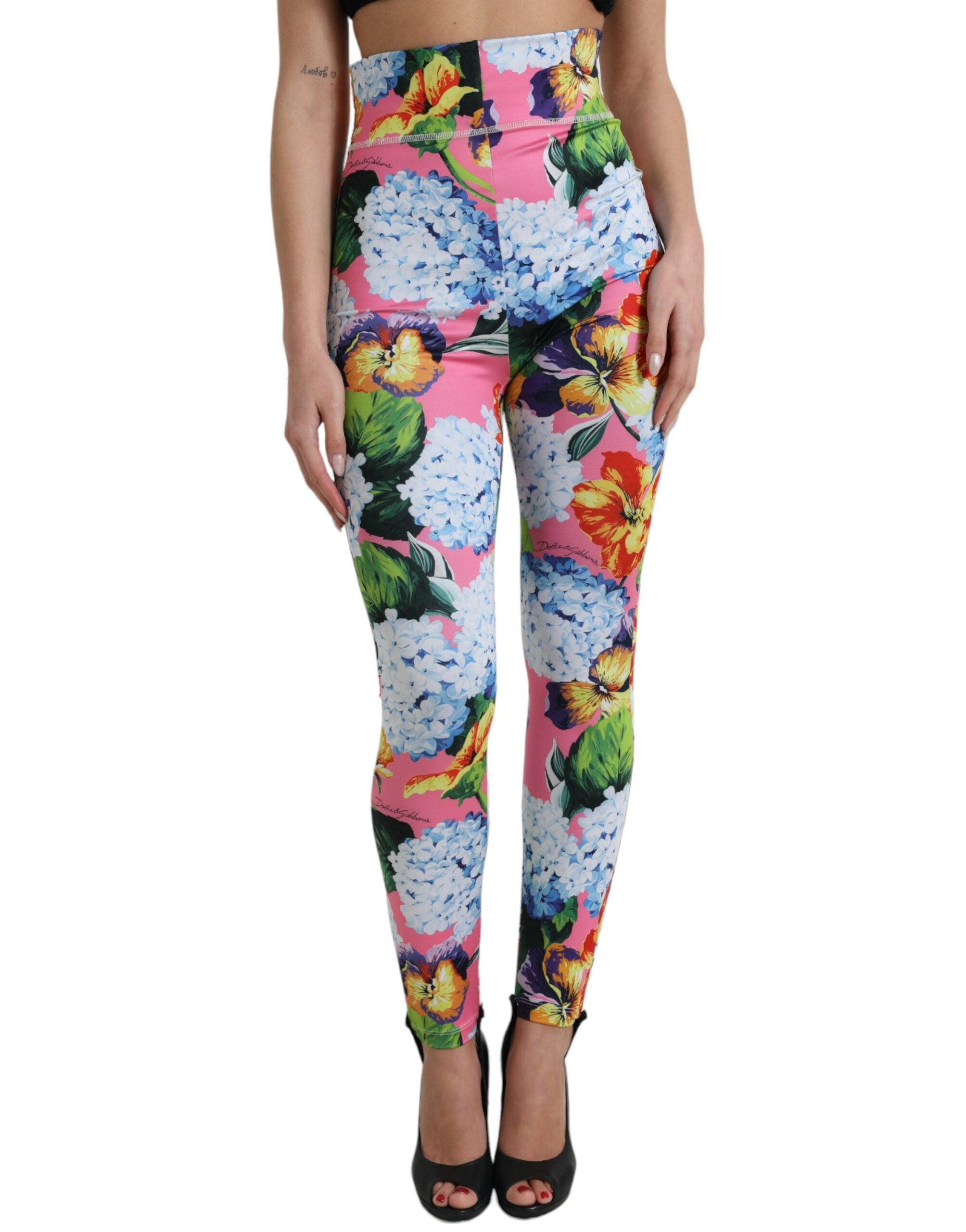 Flerfärgade blommiga leggings med hög midja