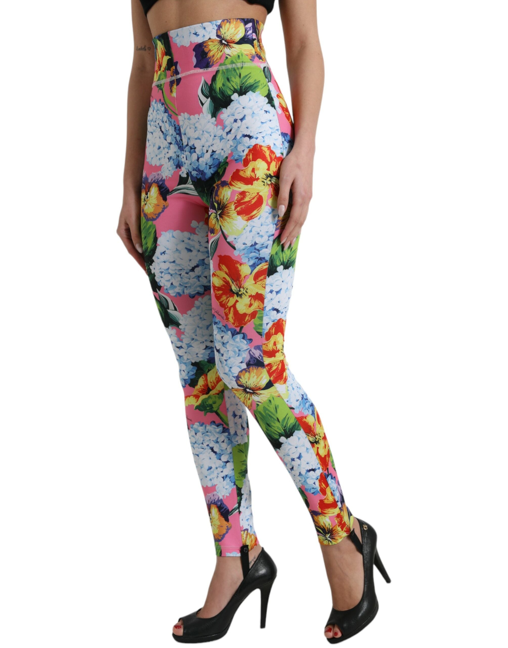 Flerfärgade blommiga leggings med hög midja