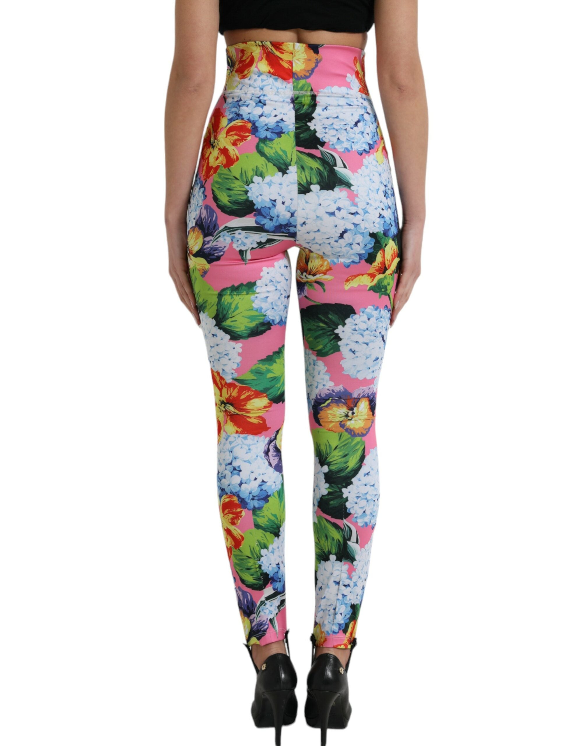 Flerfärgade blommiga leggings med hög midja