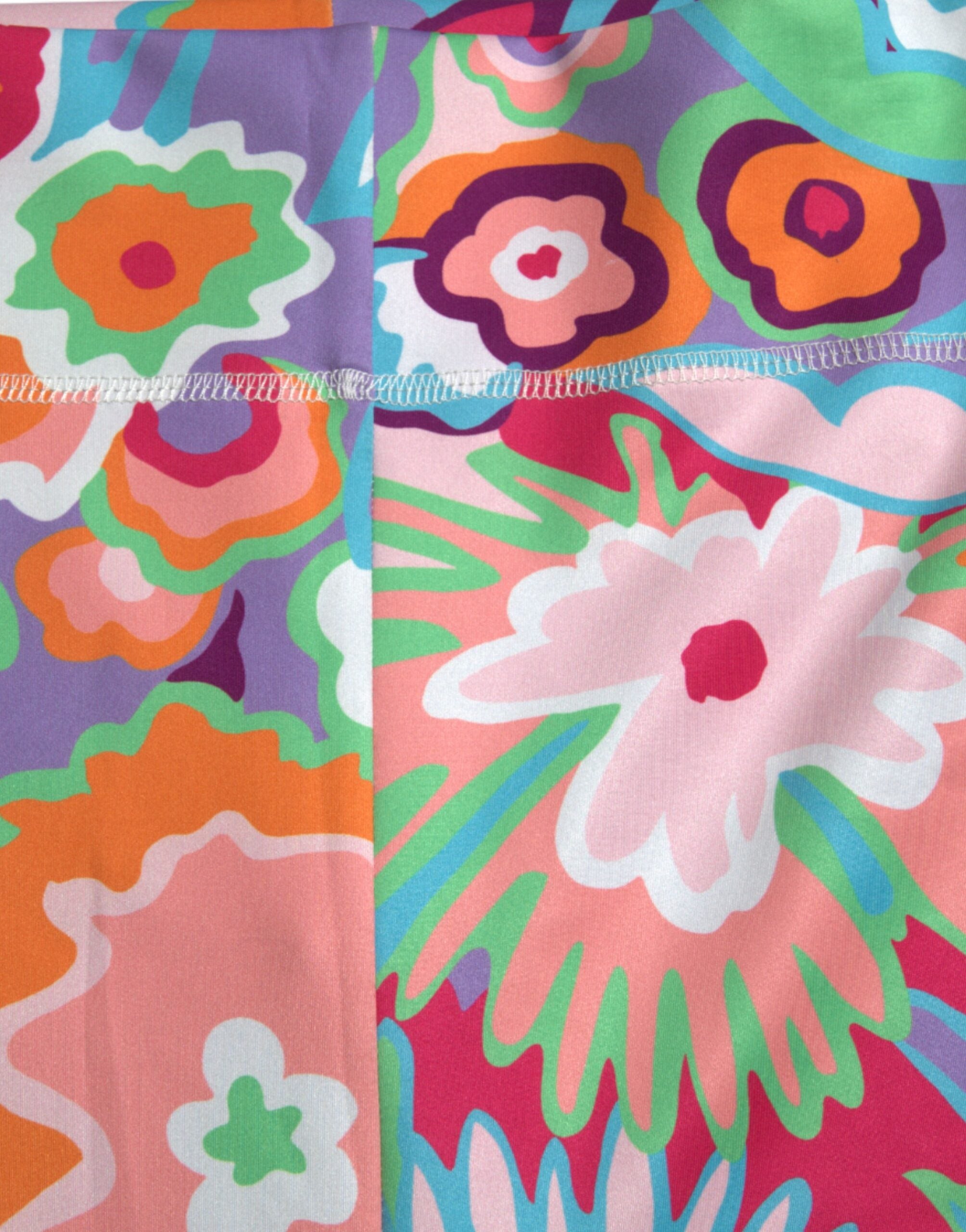 Flerfärgade blommiga leggings med hög midja