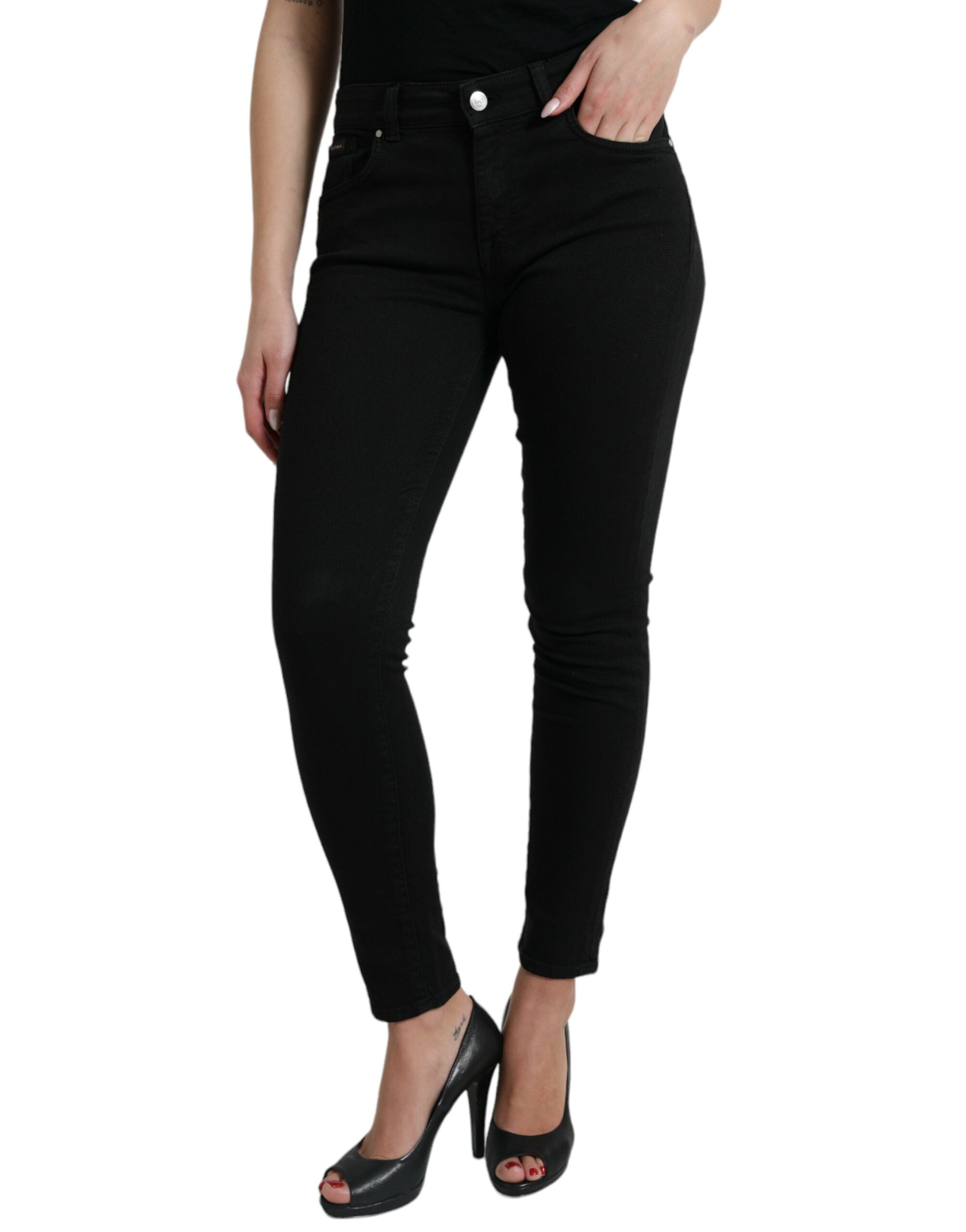 Svarta skinny jeans med medelhög midja i bomull