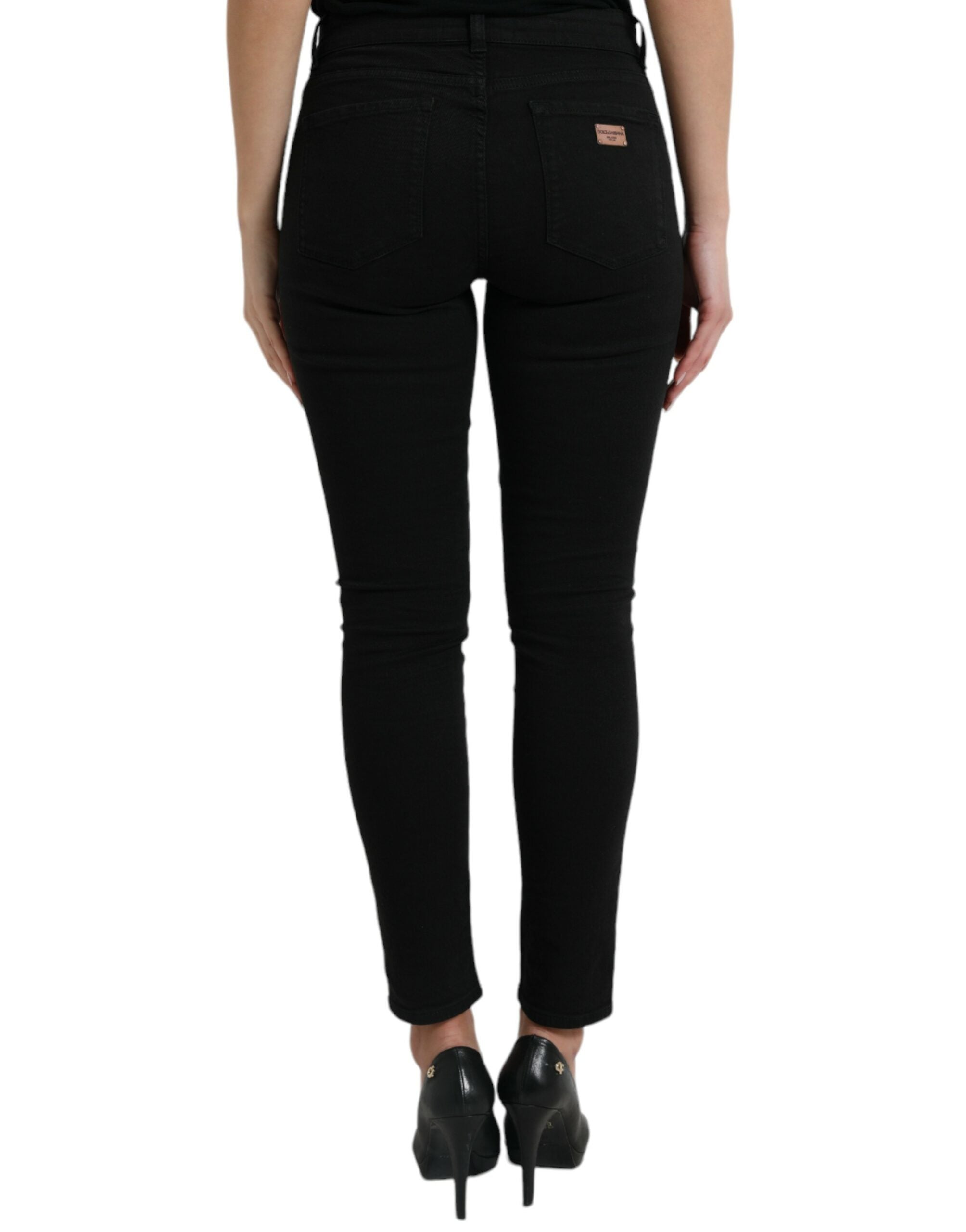 Svarta skinny jeans med medelhög midja i bomull