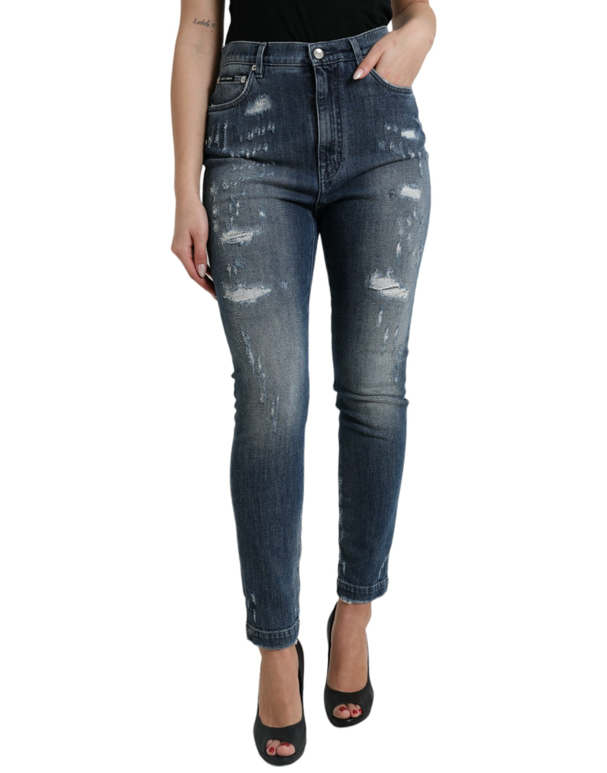 Mörkblå slitna GRACE Skinny Denim Jeans