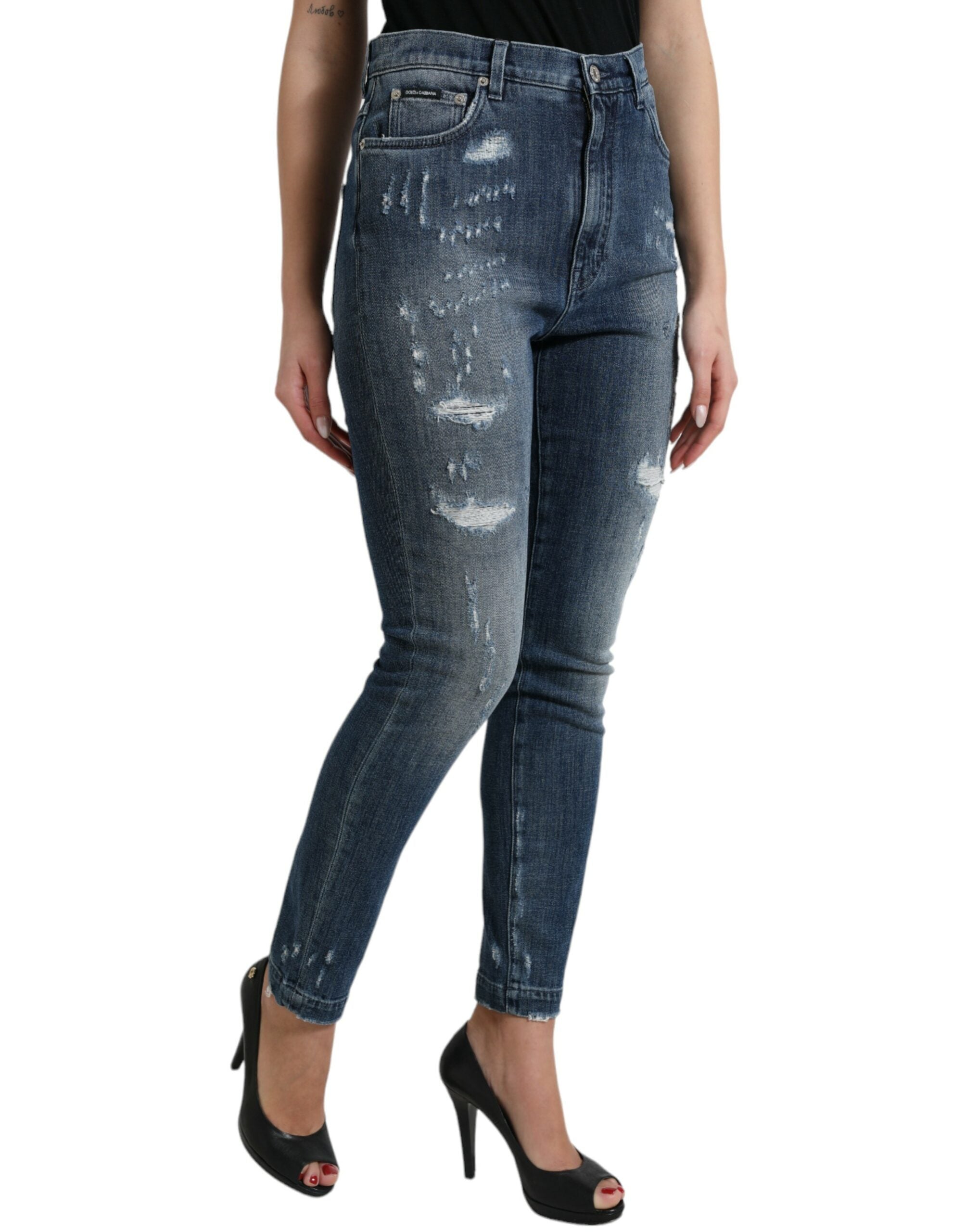 Mörkblå slitna GRACE Skinny Denim Jeans
