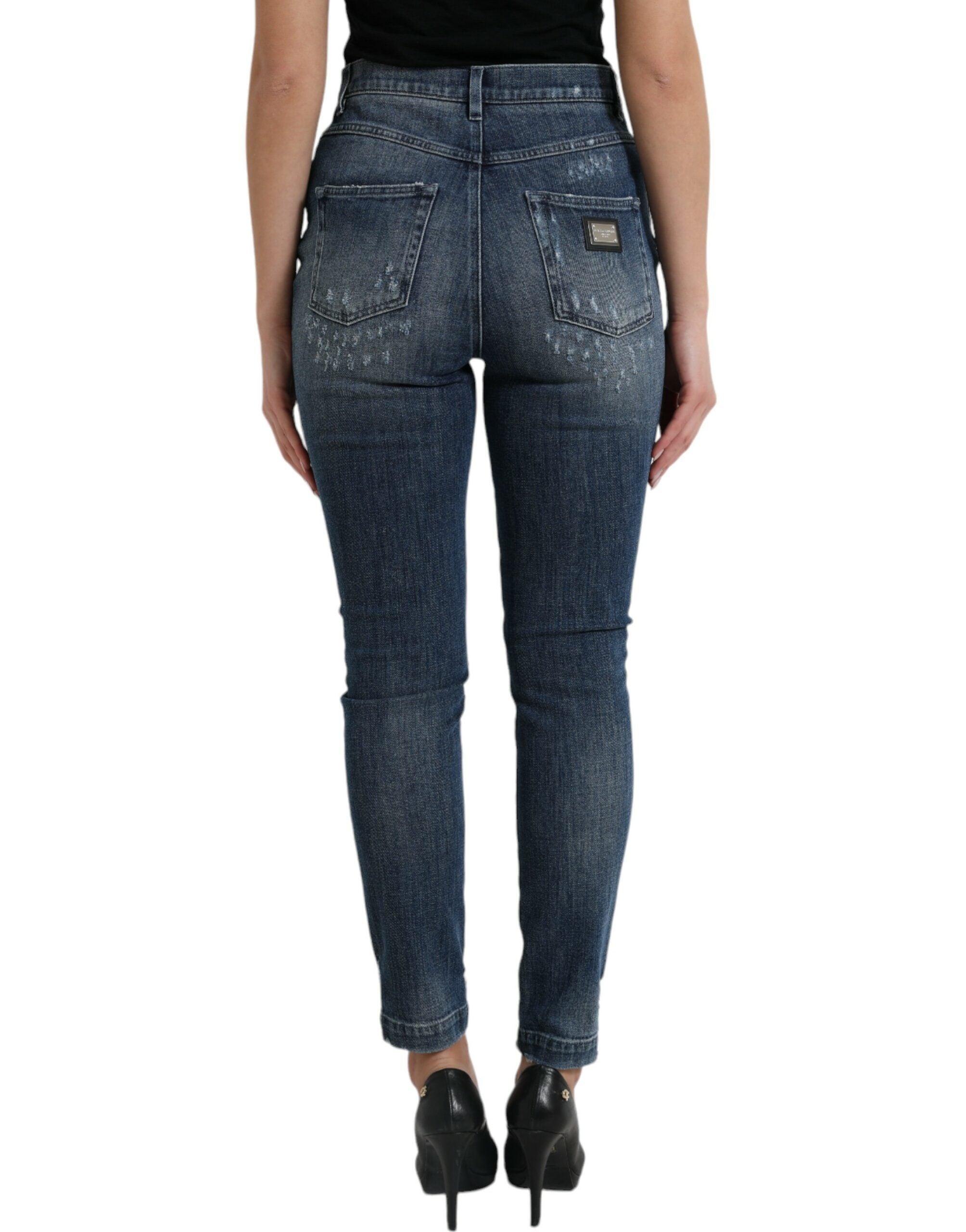 Mörkblå slitna GRACE Skinny Denim Jeans