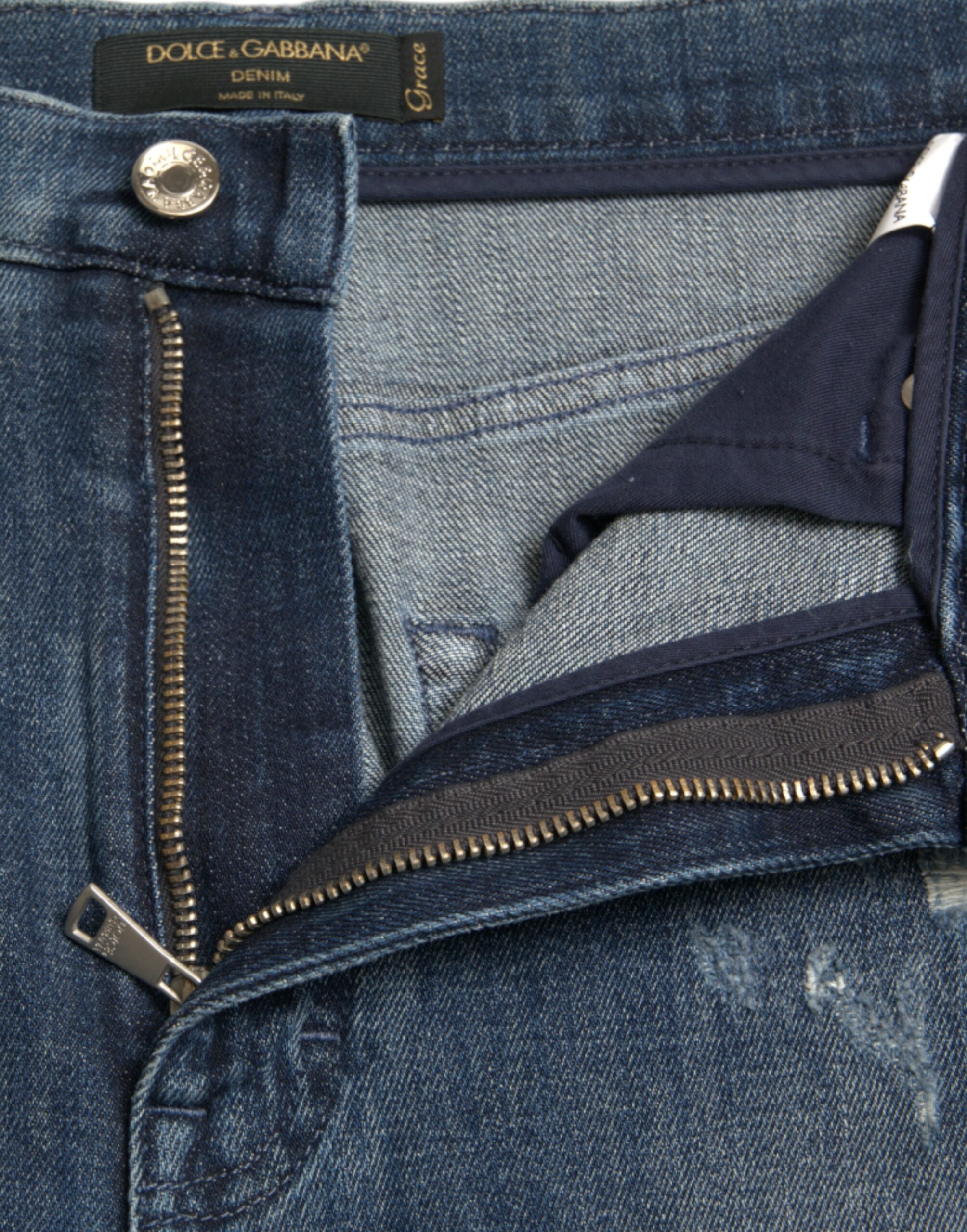 Mörkblå slitna GRACE Skinny Denim Jeans