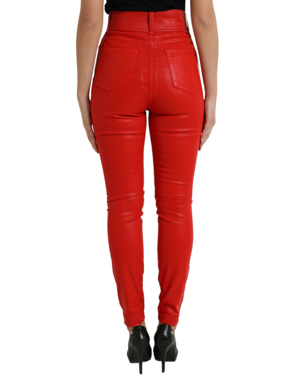 Röda skinny jeans med hög midja i bomull