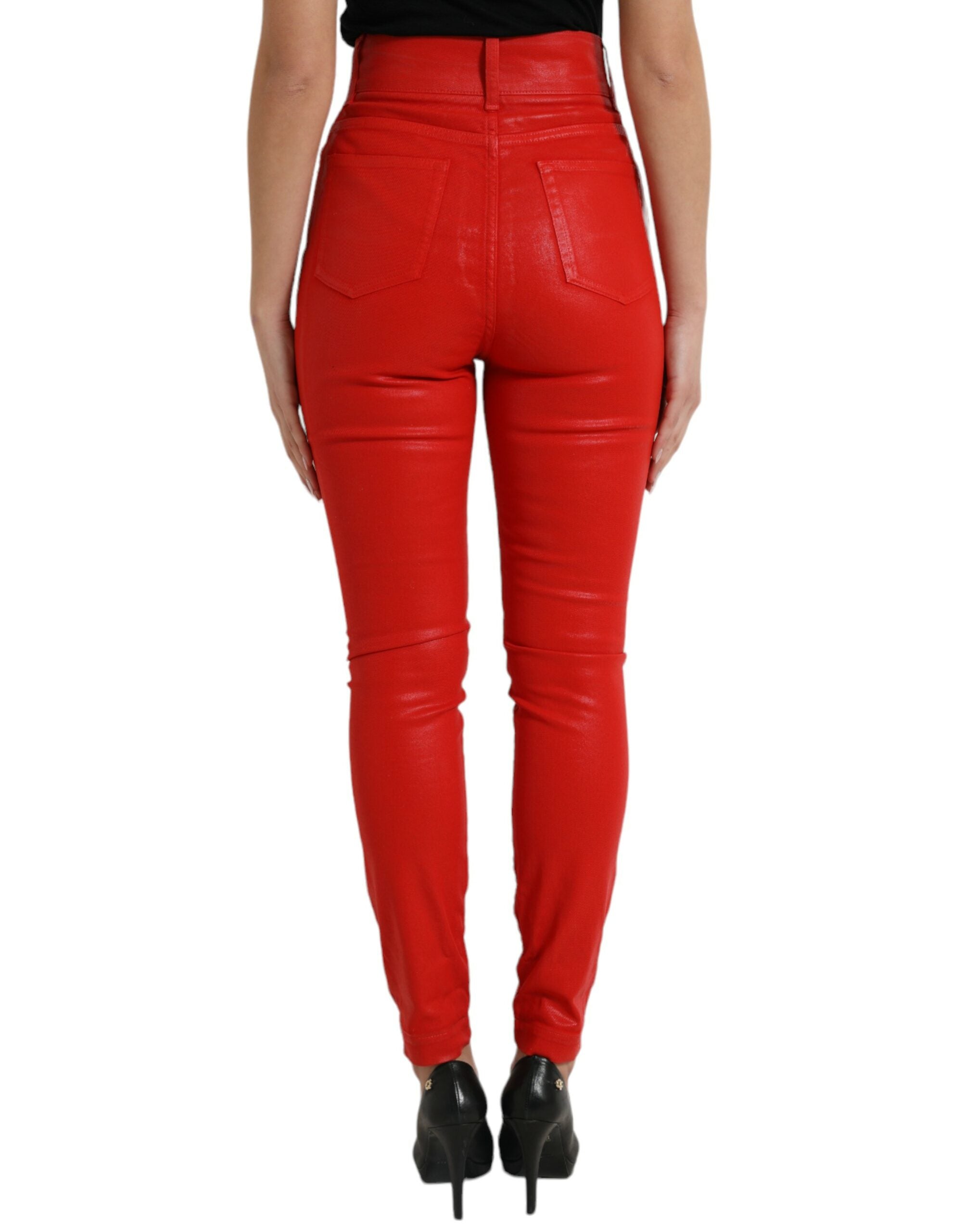 Röda skinny jeans med hög midja i bomull