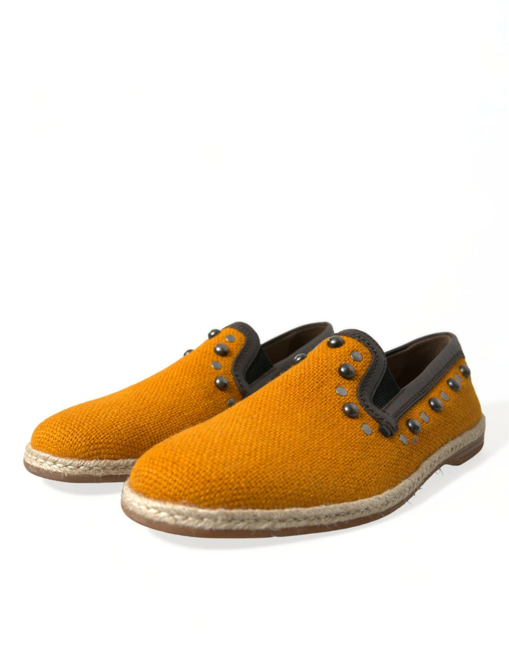 Orangea Loafers i Linneläder med Nitar