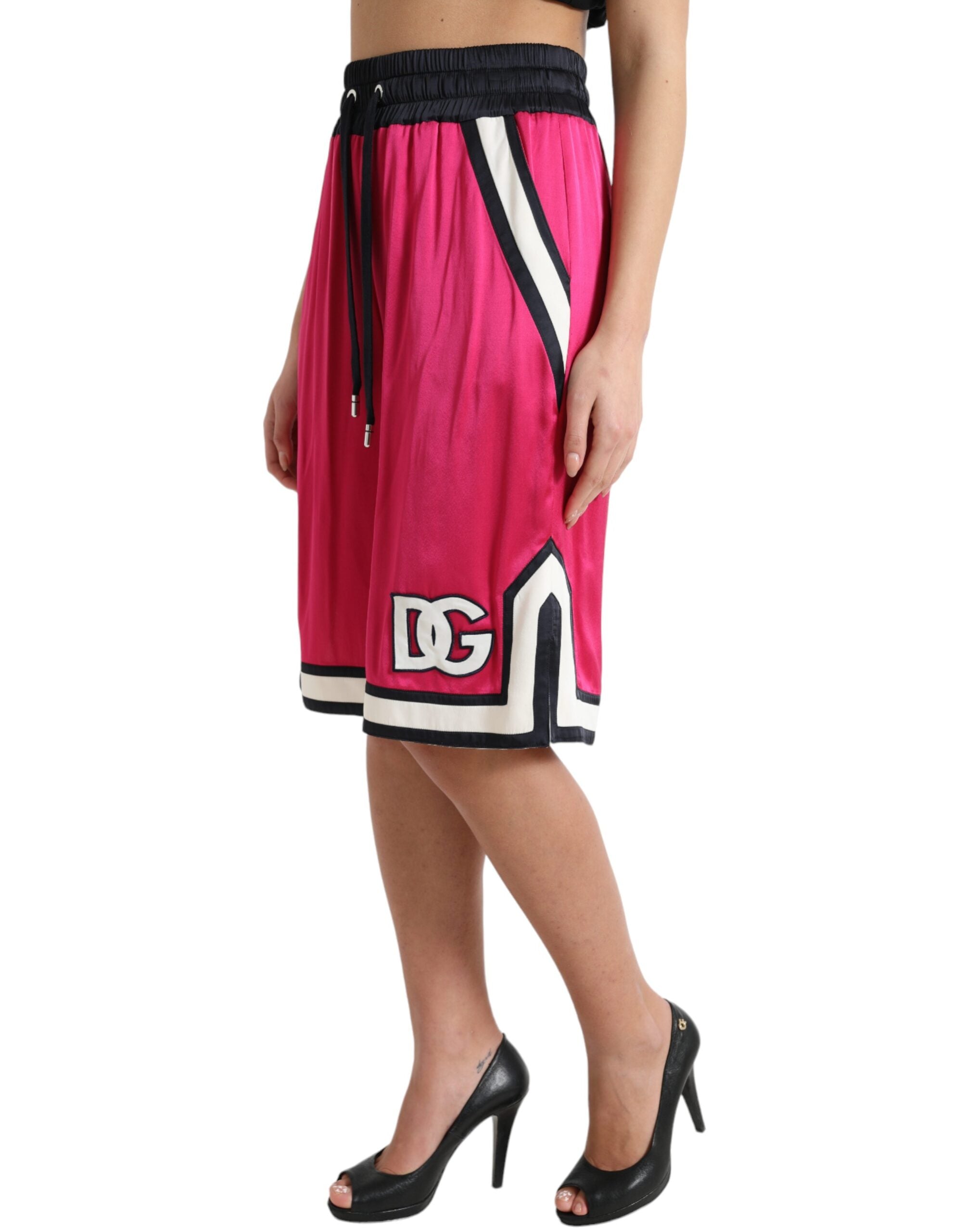Rosa viskosejersey-shorts med høy midje og logo