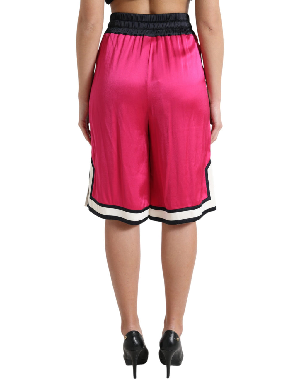 Rosa viskosejersey-shorts med høy midje og logo