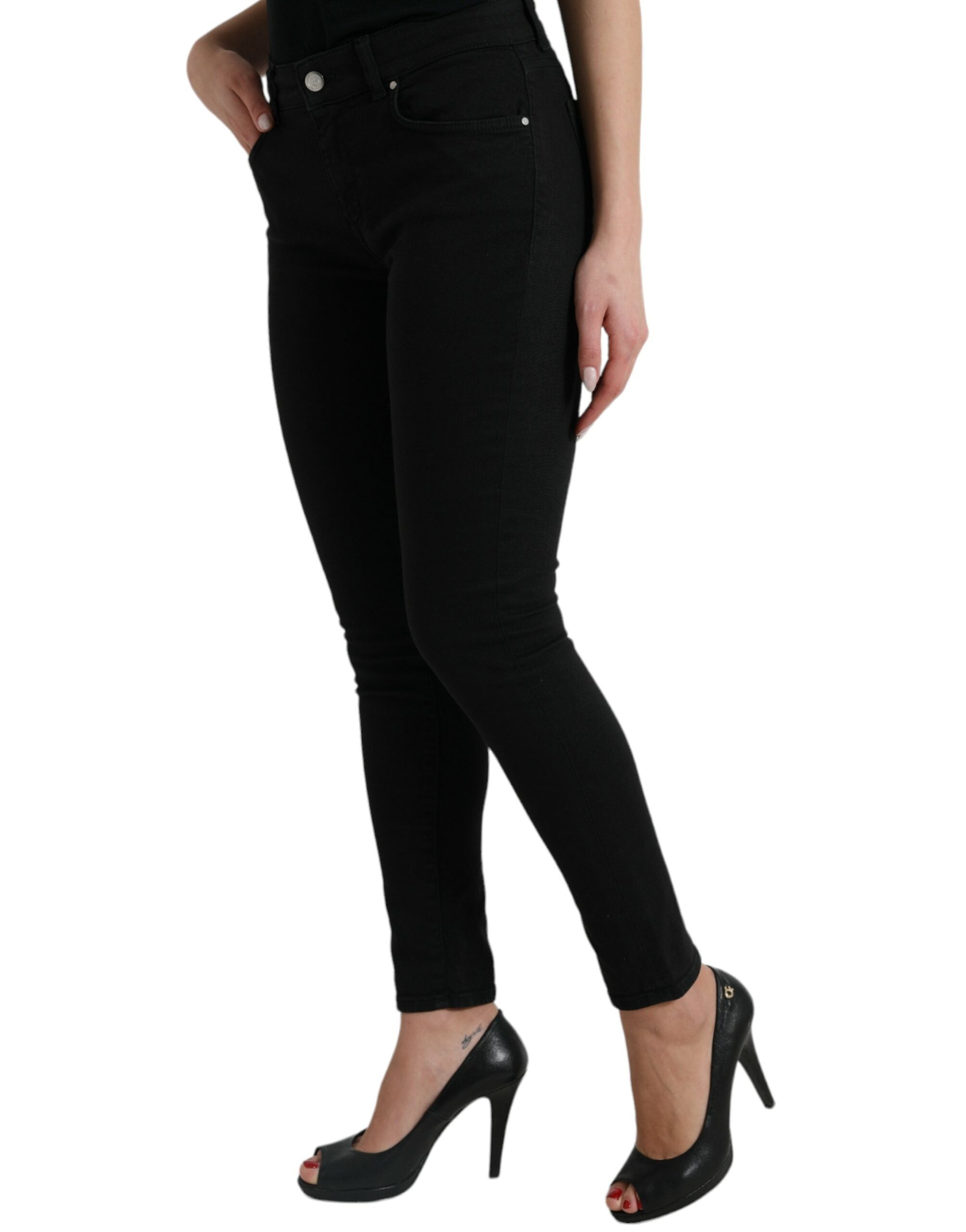 Svarta skinny jeans med medelhög midja i bomull