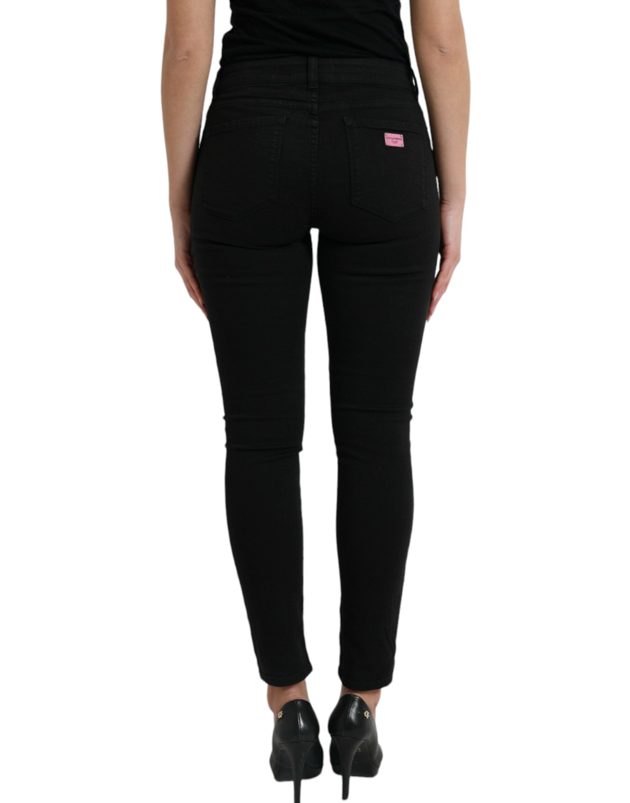Svarta skinny jeans med medelhög midja i bomull