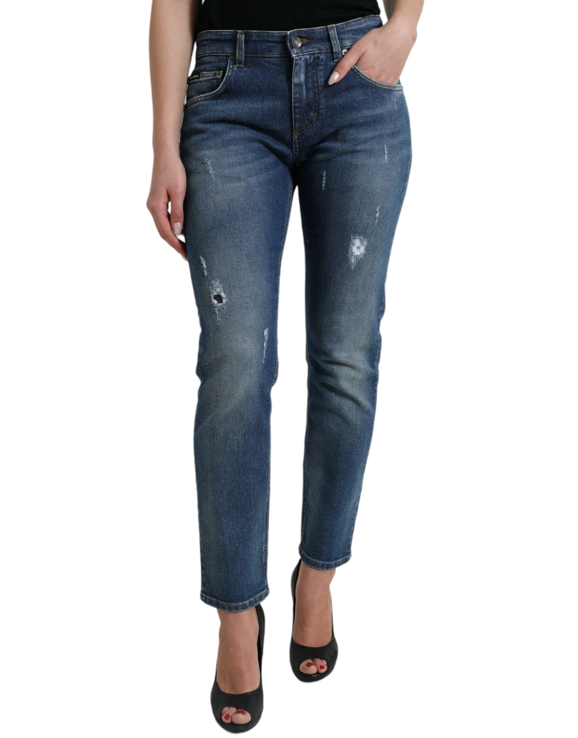Blå BOYFRIEND-jeans med medelhög midja i bomull