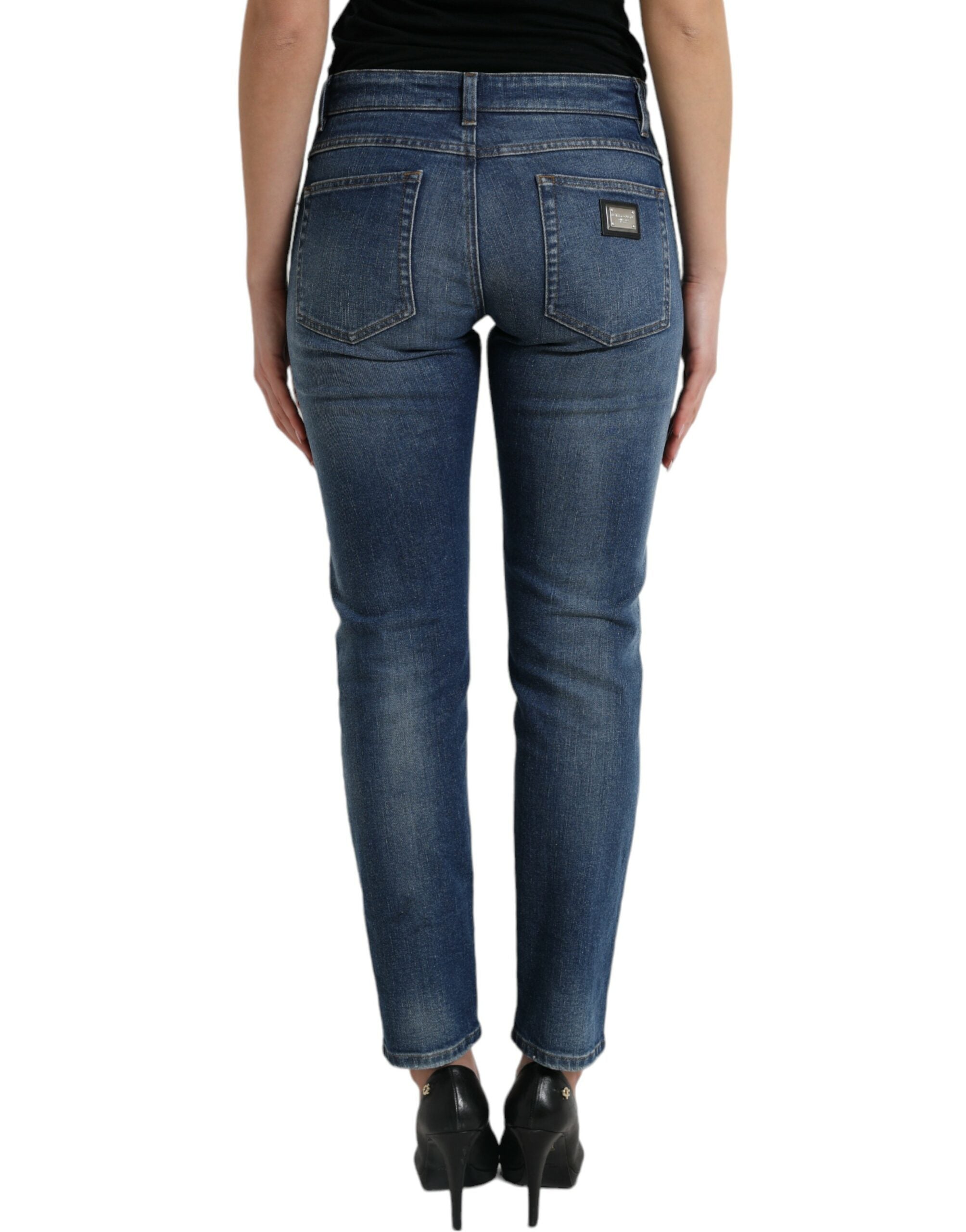 Blå BOYFRIEND-jeans med medelhög midja i bomull
