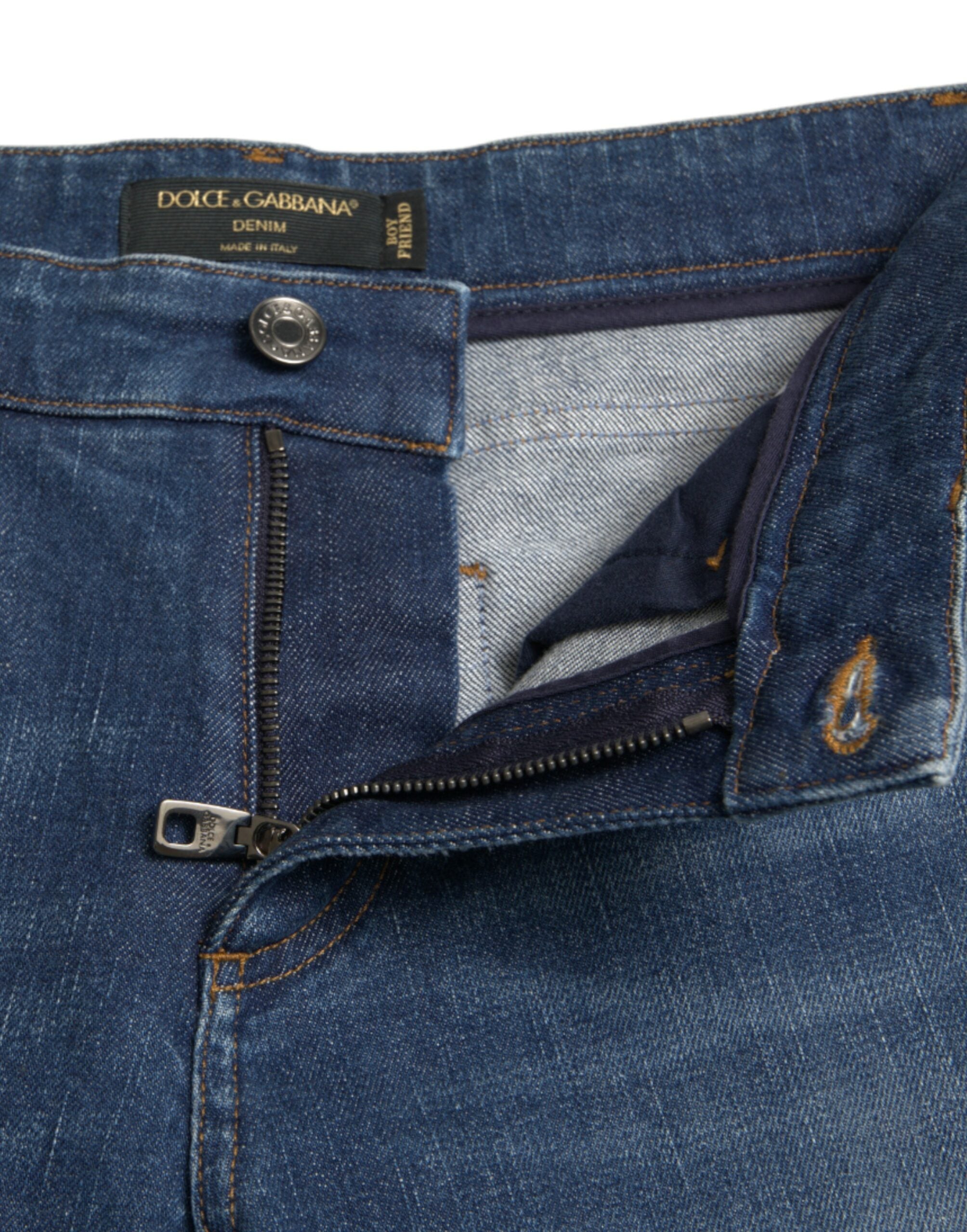 Blå BOYFRIEND-jeans med medelhög midja i bomull