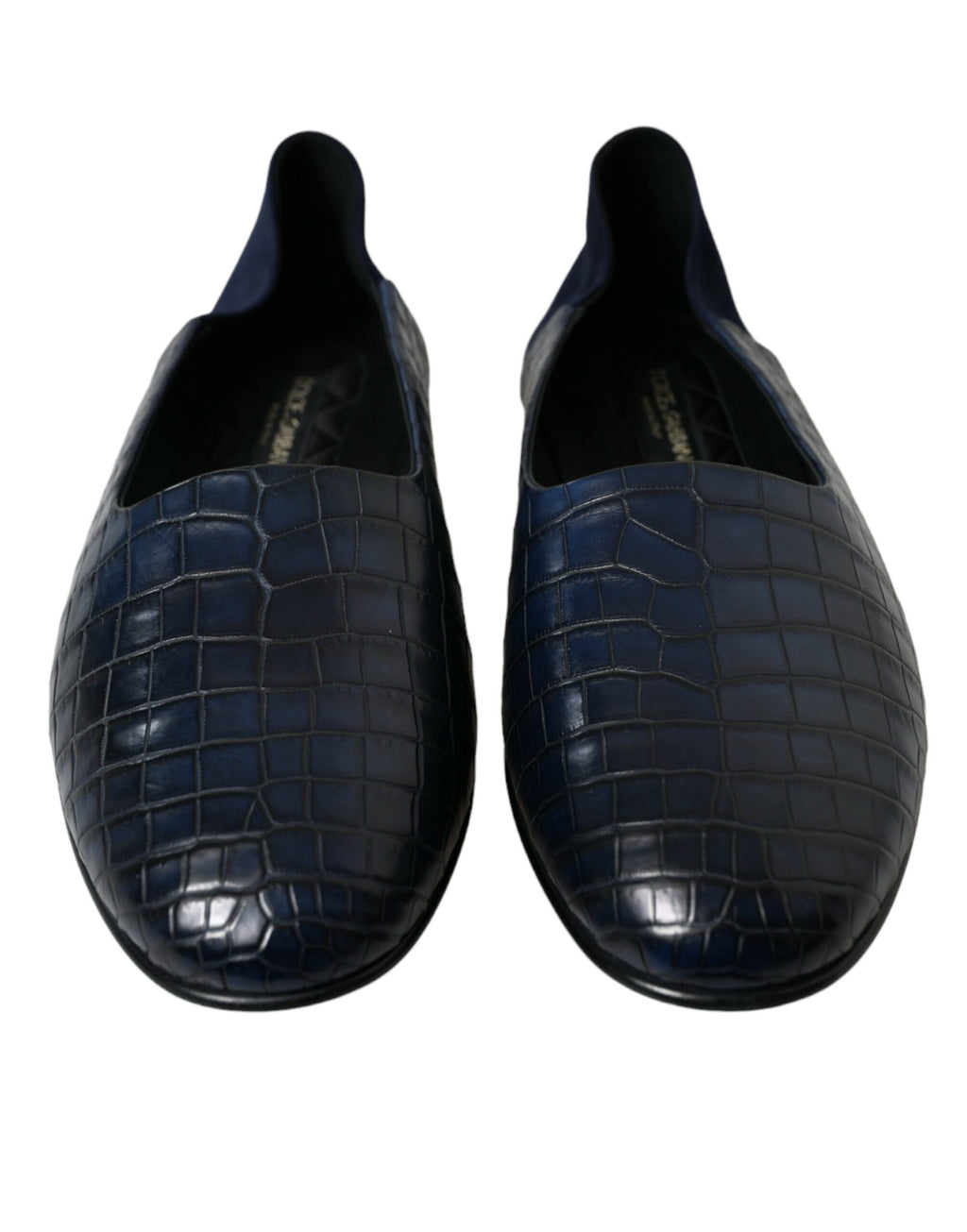 Blå krokodilskinnsloafers i slip-on-modell