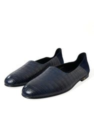 Dolce & Gabbana Blue Crocodile Leather Loafers Slip On Shoes