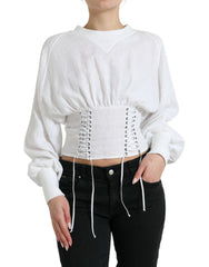 Dolce & Gabbana White Cotton Corset Cropped Long Sleeves Topclothing