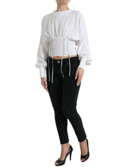 Dolce & Gabbana White Cotton Corset Cropped Long Sleeves Topclothing