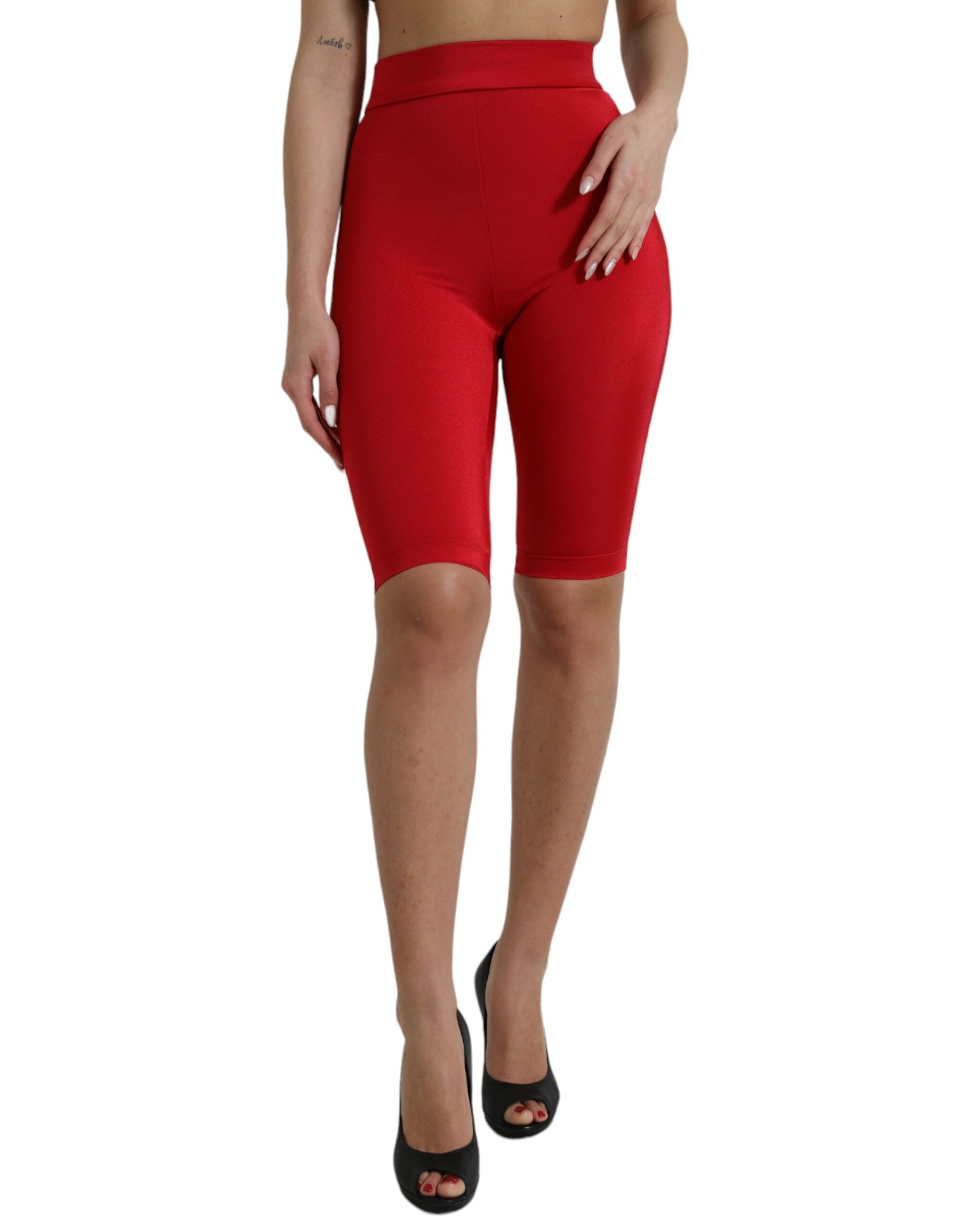 Röda stretchiga leggings med hög midja