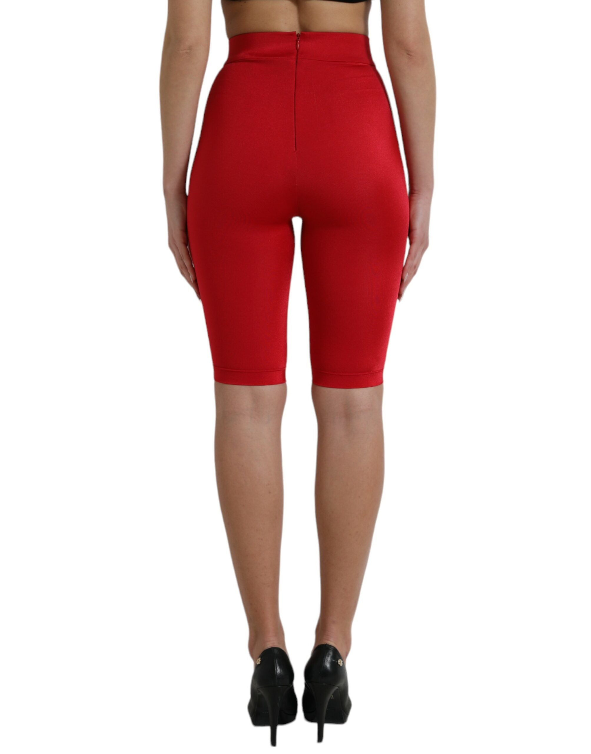 Röda stretchiga leggings med hög midja