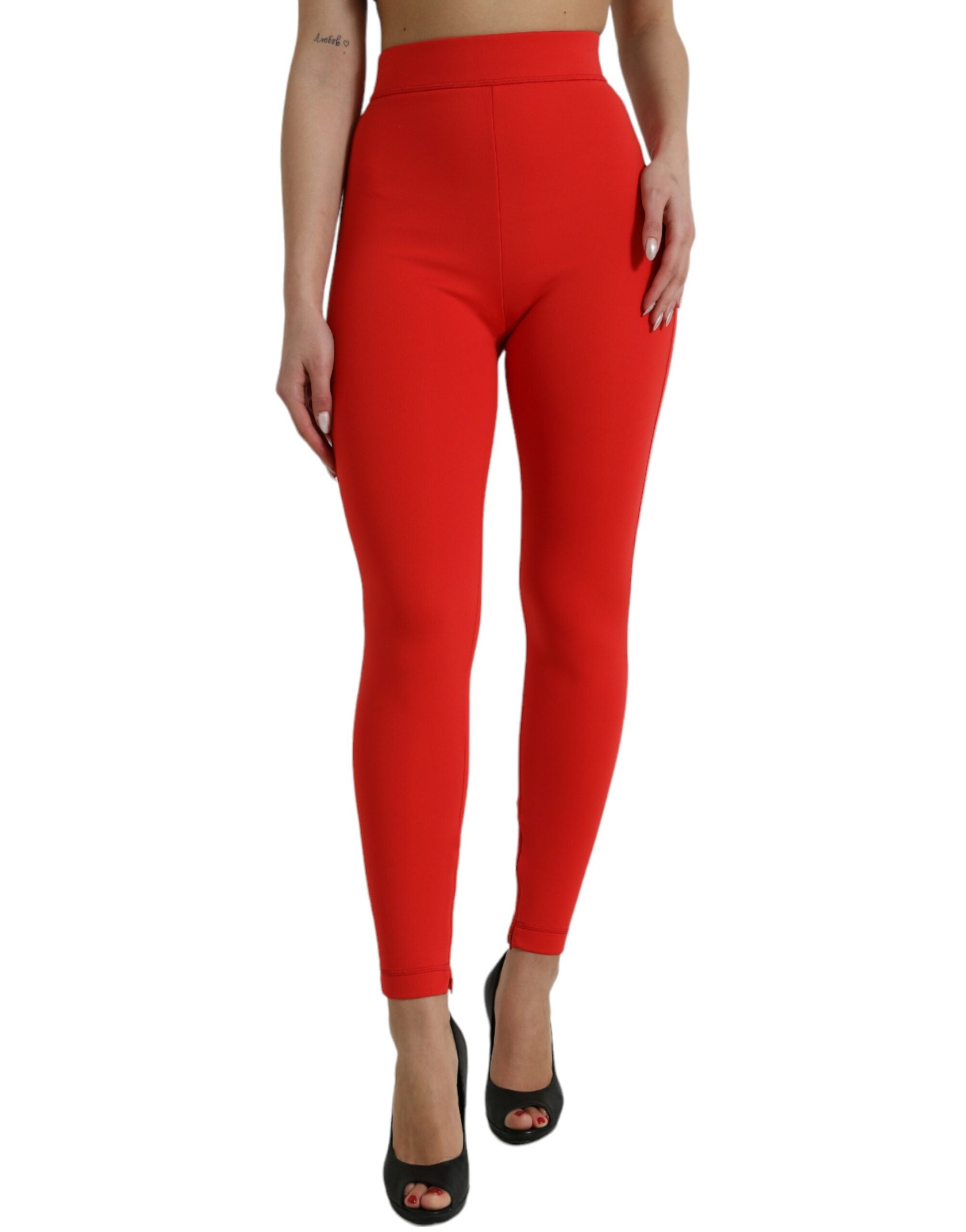 Röda stretchiga smala leggings i nylon