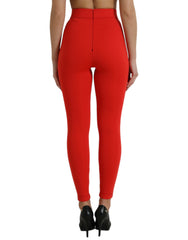 Dolce & Gabbana Red Nylon Stretch Slim Leggings Pants
