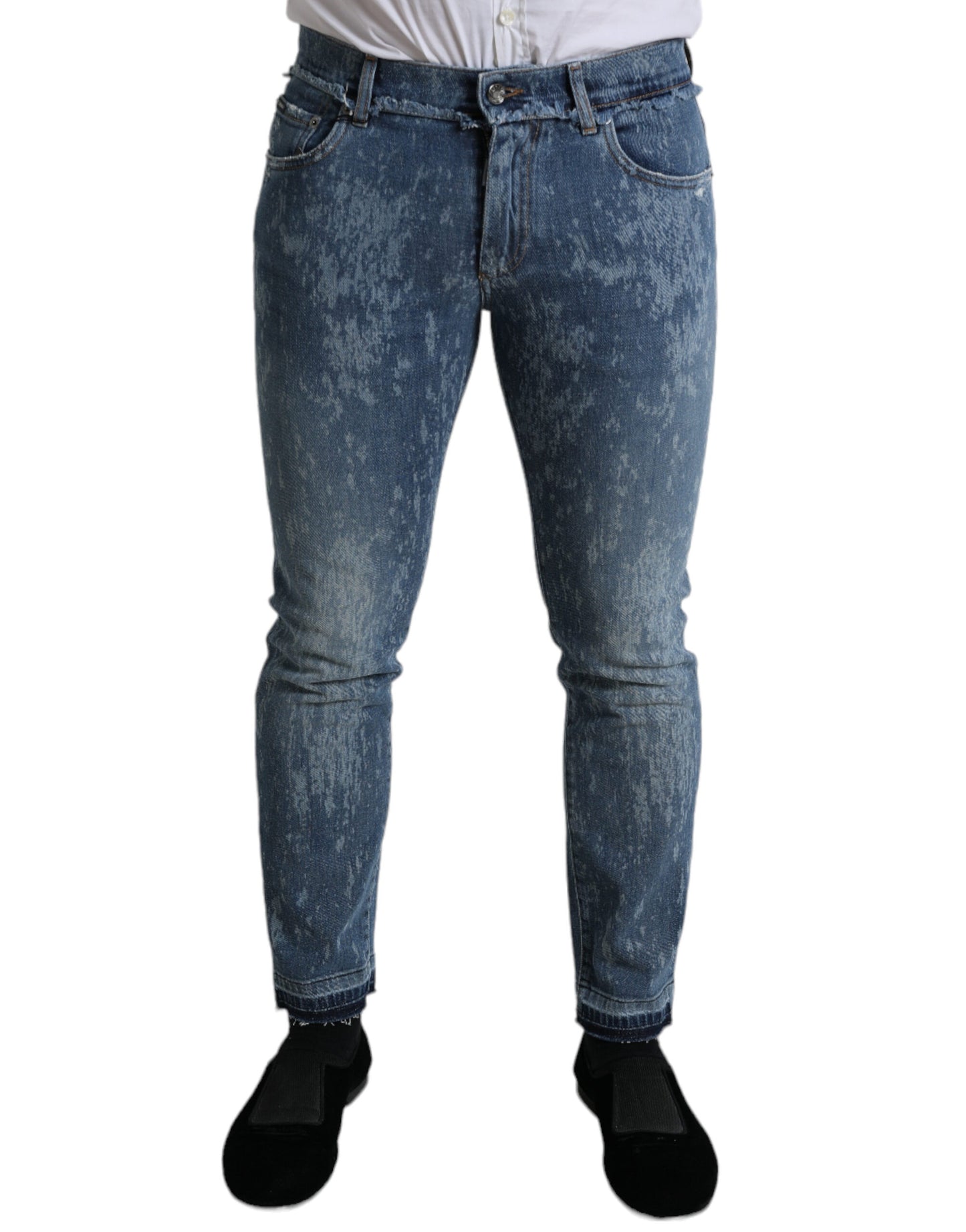 Dolce &amp; Gabbana Blå Tvättade Skinny Bomullsstretchjeans