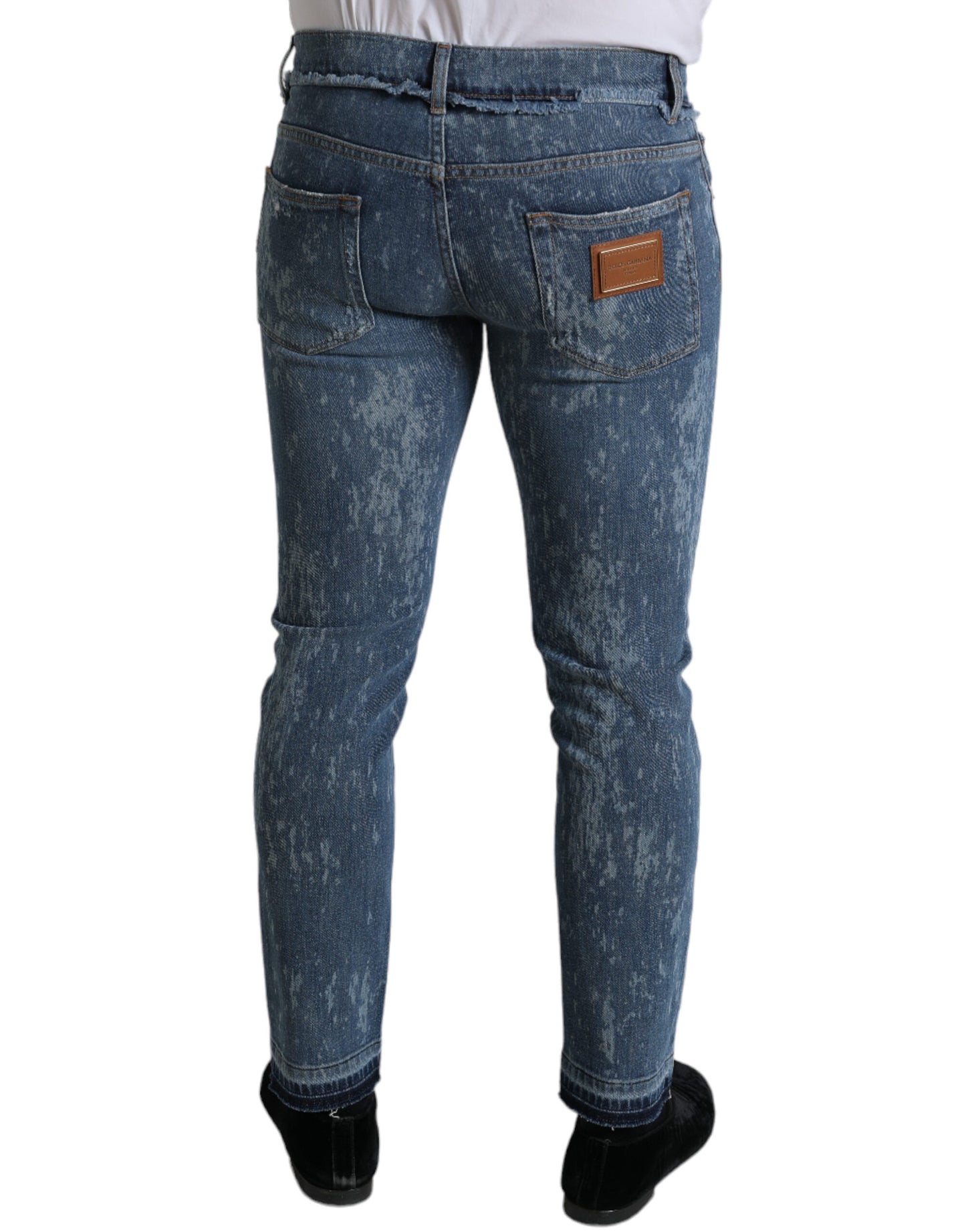 Dolce &amp; Gabbana Blå Tvättade Skinny Bomullsstretchjeans