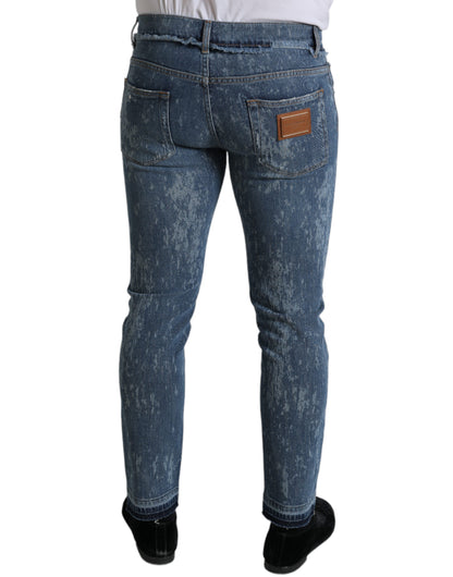 Dolce &amp; Gabbana Blå Tvättade Skinny Bomullsstretchjeans