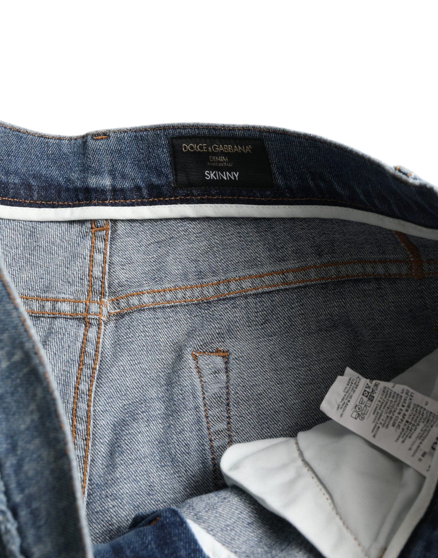 Dolce &amp; Gabbana Blå Tvättade Skinny Bomullsstretchjeans