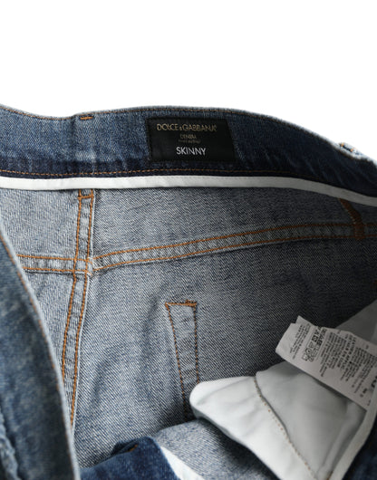 Dolce &amp; Gabbana Blå Tvättade Skinny Bomullsstretchjeans