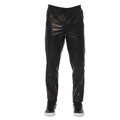 Trussardi Black Lamb Leather Men Pants
