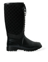 Dolce & Gabbana Black Chioggia Rubber Suede Rain Boots Shoes