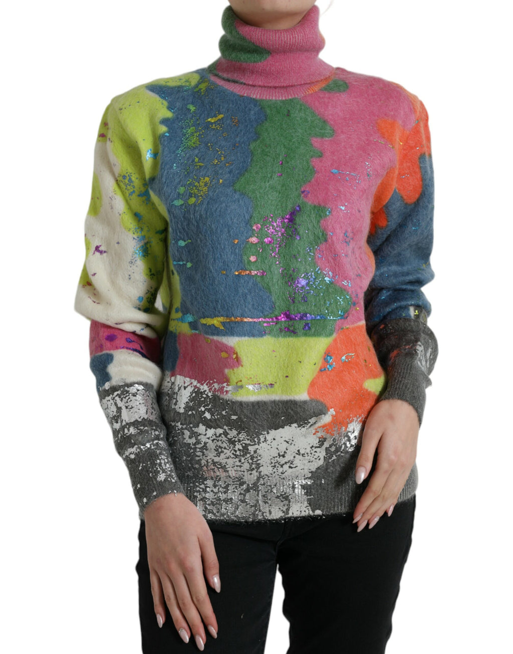 Flerfärgad mohair polotröja