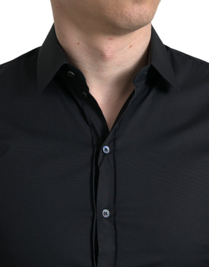 Dolce &amp; Gabbana svart bomullsstretchig smal formell skjorta